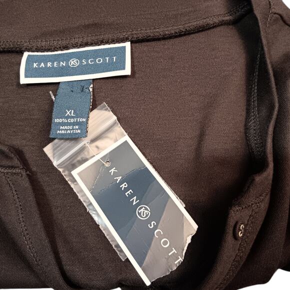 NEW KAREN SCOTT Soft Pullover Top Knit Tee XL V-Neck Staple Casual Stretch Brown - Picture 5 of 8